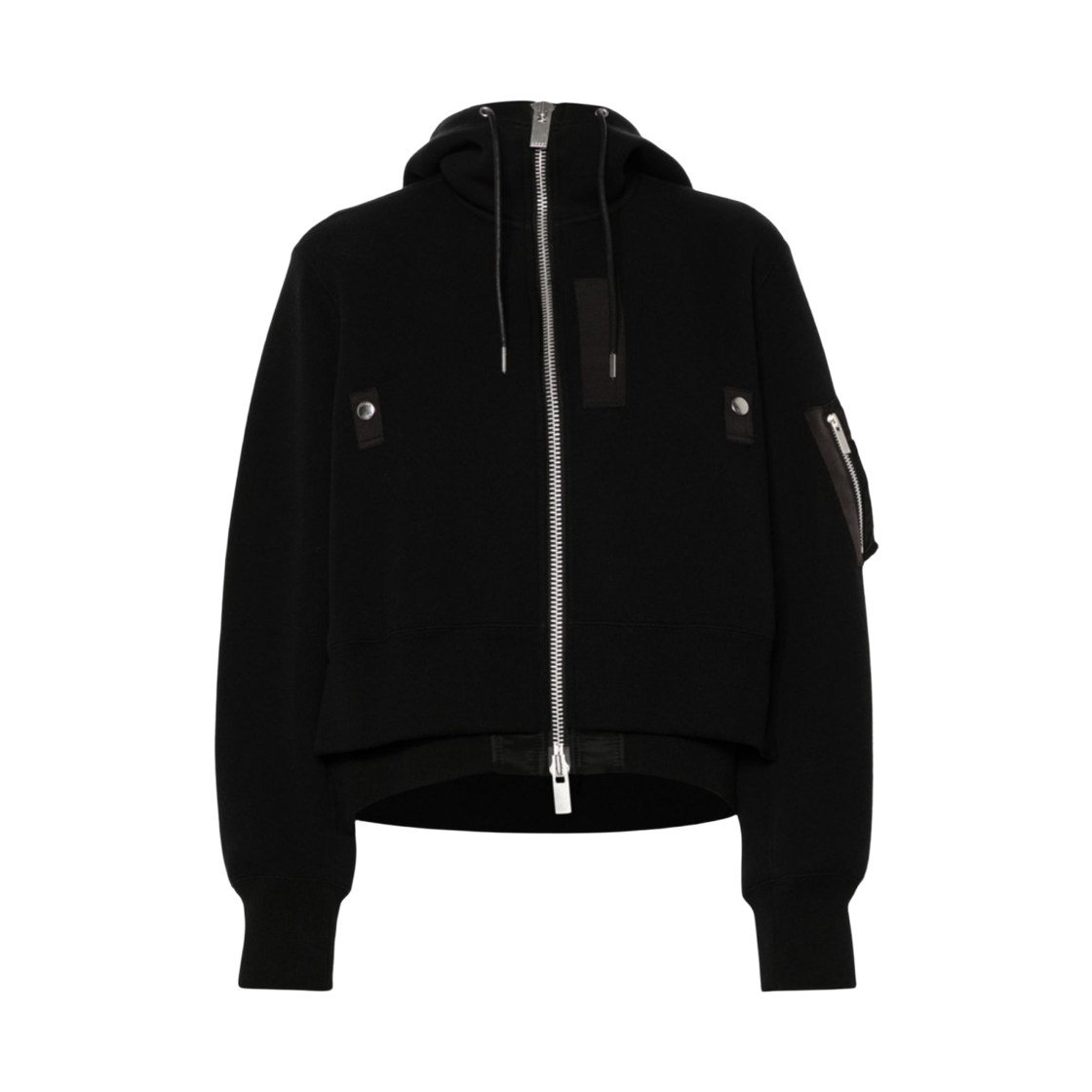 (W) 사카이 스폰지 스웨트 나일론 트윌 후드 블랙((W) Sacai Sponge Sweat Nylon Twill Hoodie Black)