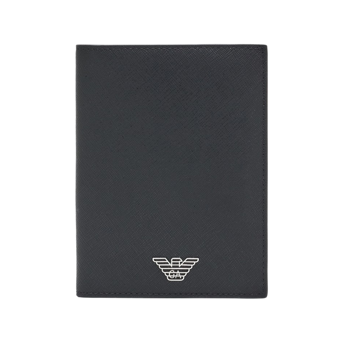 EM003910AF13805UC001 Emporio Armani ASV Regenerated Saffiano Leather Passport Holder with Eagle Plate Black