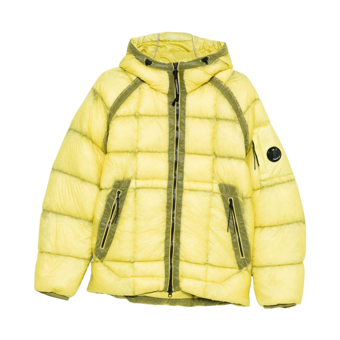 C.P. 컴퍼니 D.D. 쉘 후드 다운 자켓 그린 신 옐로우 - 25FW(C.P. Company D.D. Shell Hooded Down Jacket Green Sheen Yellow - 25FW)