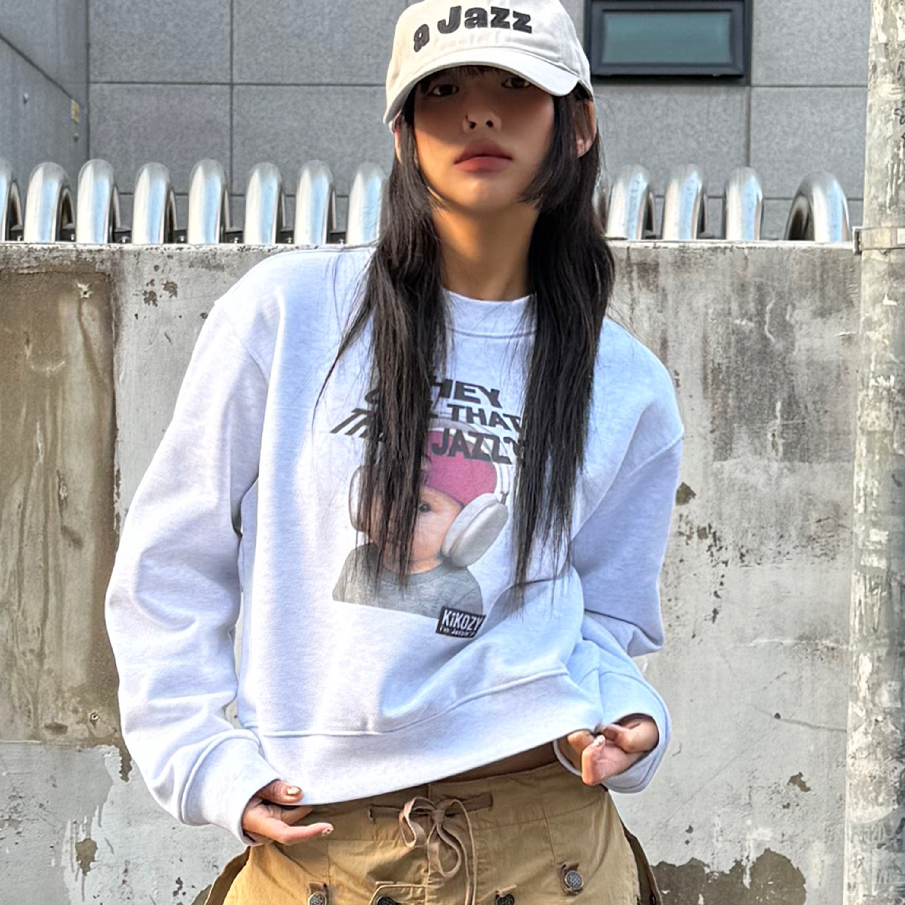 Kikozy A Jazz Cap Beige, Kikozy Jazzbaby01 Sweatshirt Melange(W) 착용 스타일