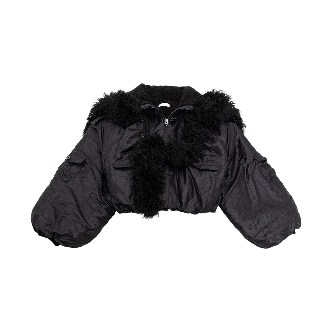 웻태그 후드 시어링 봄버 재킷 블랙