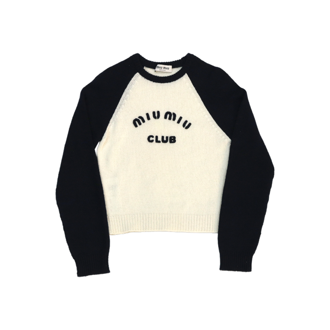 ITS6KR7OQPK8 Miu Miu White and Navy Crewneck Sweater A-C41328