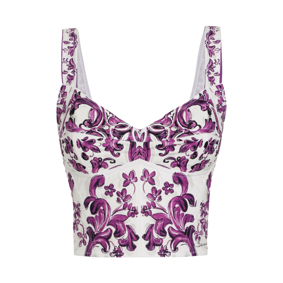 F7BB1TFI5LSHD5DQ (W) Dolce & Gabbana Majolica Print Poplin Bustier Multicolor