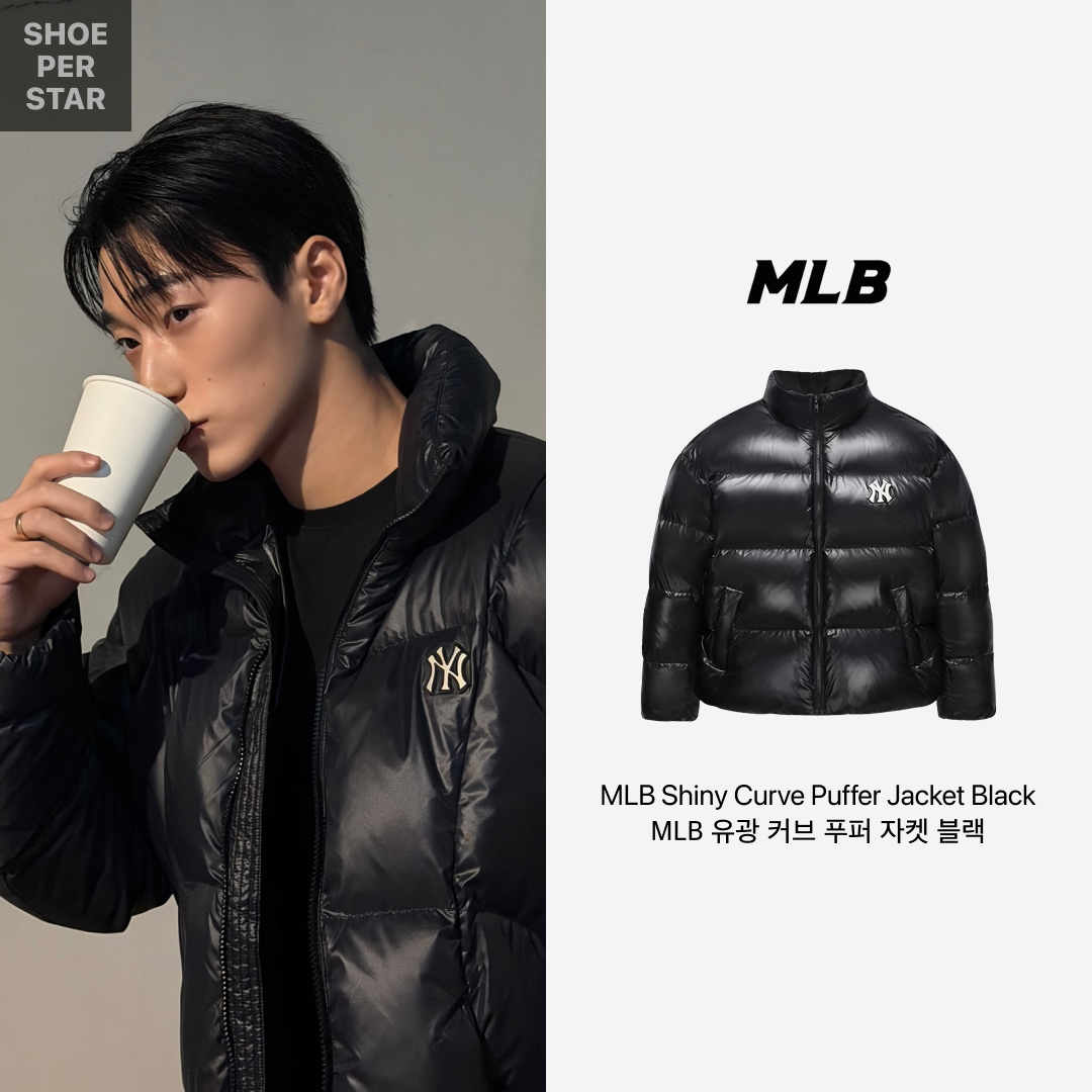 MLB Shiny Curve Puffer Jacket New York Yankees Black, (W) MLB Crop Shiny Curve Puffer Jacket New York Yankees Black 착용 스타일 - 2