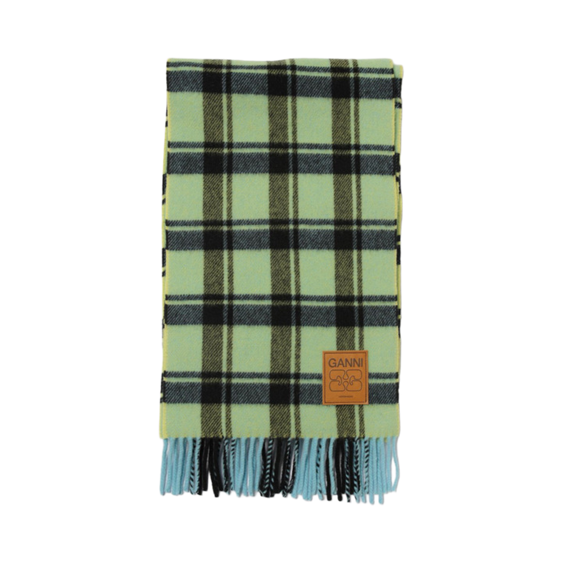 A6935-301 Ganni Check Wool Scarf Green