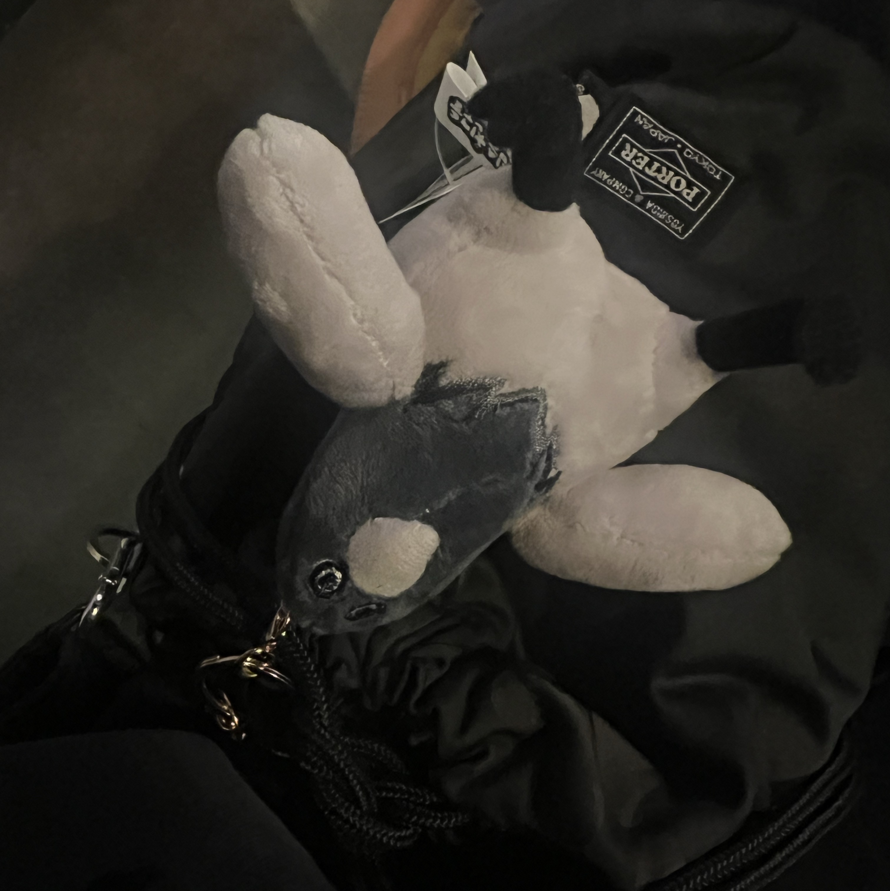 BAPE x Porter Solid Camo Drawstring Bag Black 착용 스타일