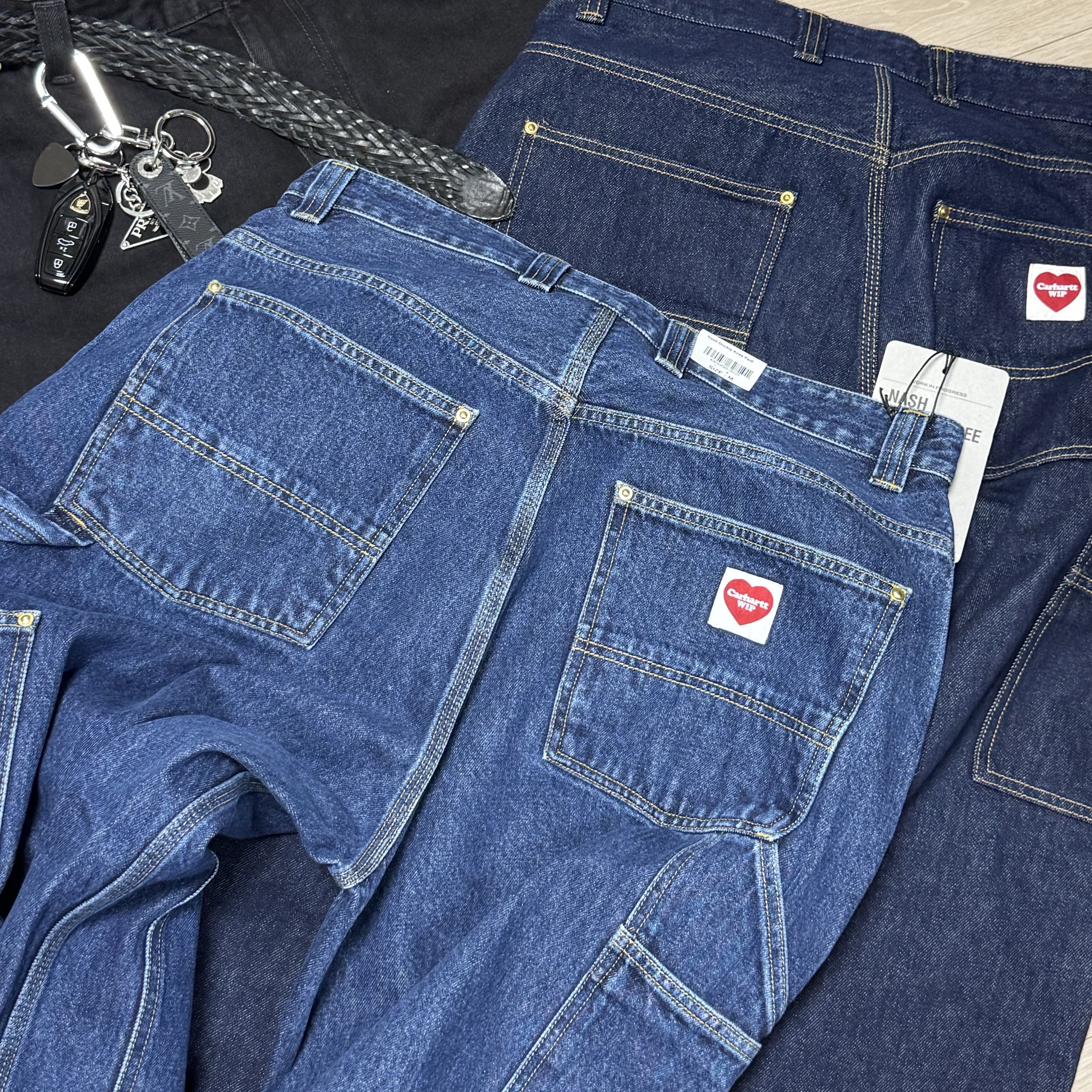 Carhartt WIP Nash Loose Fit Double Knee Pants Blue Stone Washed, Carhartt WIP Nash Loose Fit Double Knee Pants Black Stone Washed 착용 스타일