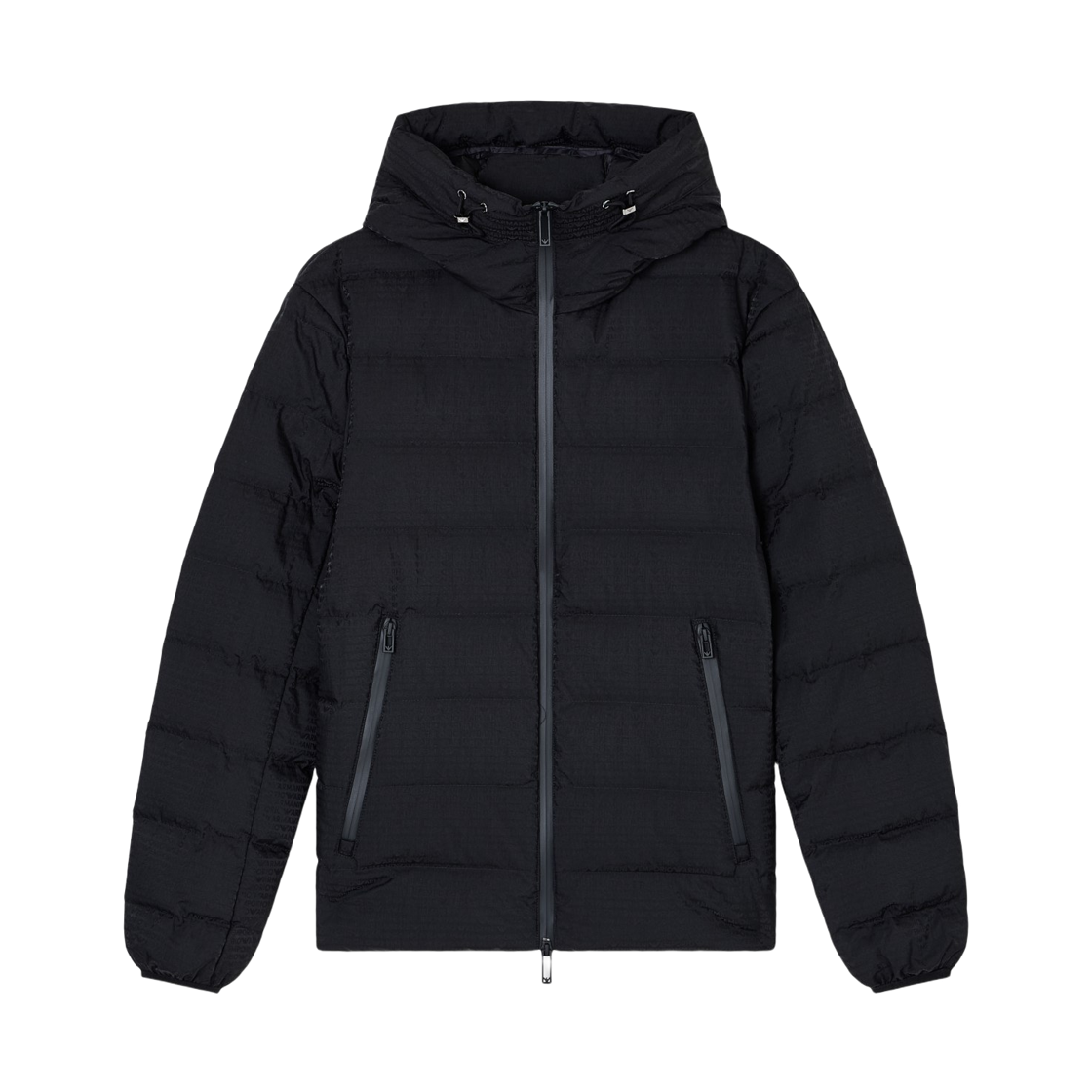 EM003043AF15384UC001 Emporio Armani Jacquard Logo Lettering Hooded Quilted Nylon Down Jacket Black