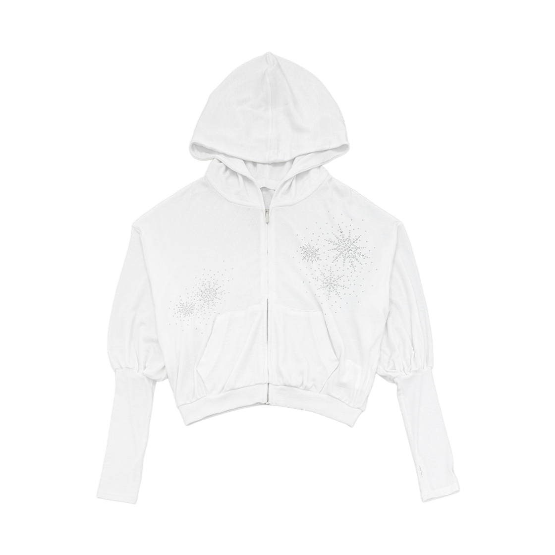 웻태그 암워머 라인스톤 집업 후디 화이트