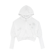 WET TAG Arm Warmer Rhinestone Zip-Up Hoodie White