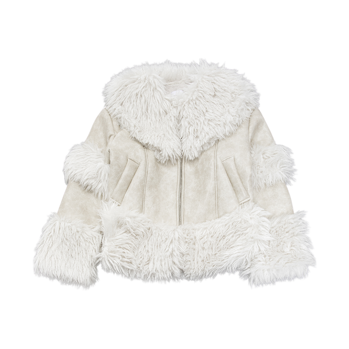 웻태그 와이드 칼라 레더 시어링 재킷 화이트(WET TAG Wide Collar Leather Shearling Jacket White)