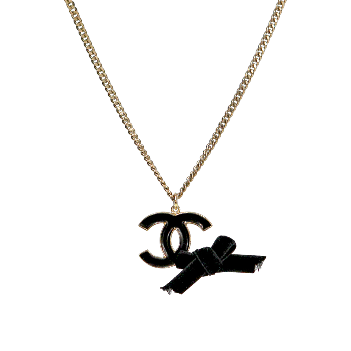 샤넬 블랙 CC 리본 골드 목걸이 A-B38477(Chanel Black CC Ribbon Gold Necklace A-B38477)