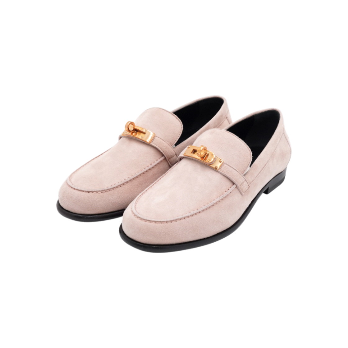 IT2PU7NU2LVG Hermes H212116Z Rose Suede Destin Gold Loafers