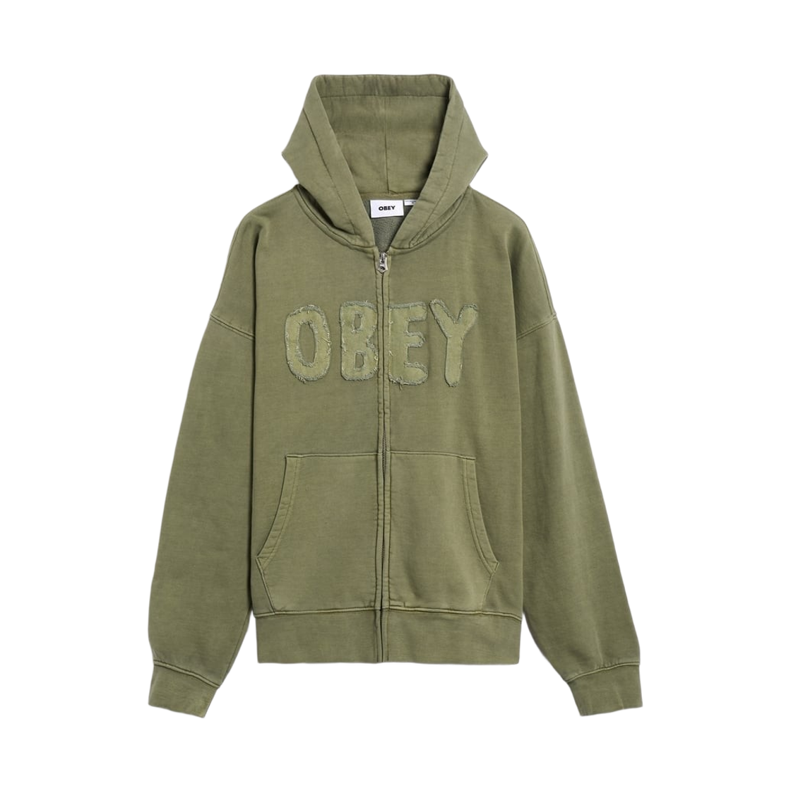 오베이 하이브리드 페이디드 집 후드 딥 리첸 그린 페이디드 워시(Obey Hybrid Faded Zip Hood Deep Lichen Green Faded Wash)
