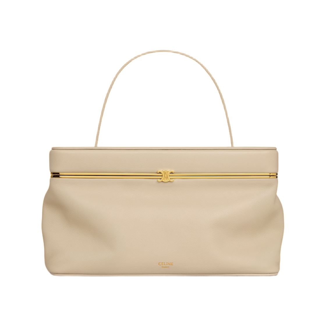 123702J75-02EZ Celine East West Triomphe Frame in Supple Calfskin Deep Ivory