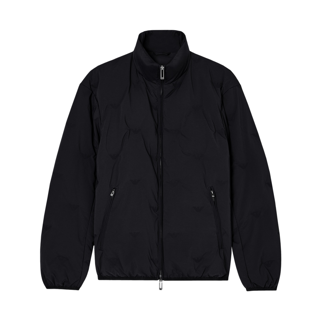 EM003045AF18232UC001 Emporio Armani Inlaid Allover Micro Eagles Full-Zip Nylon Down Jacket Black