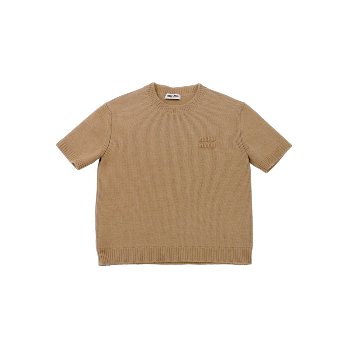 IT67CGO8UTB4 Miu Miu Beige Short Sleeve Sweater A-C40777