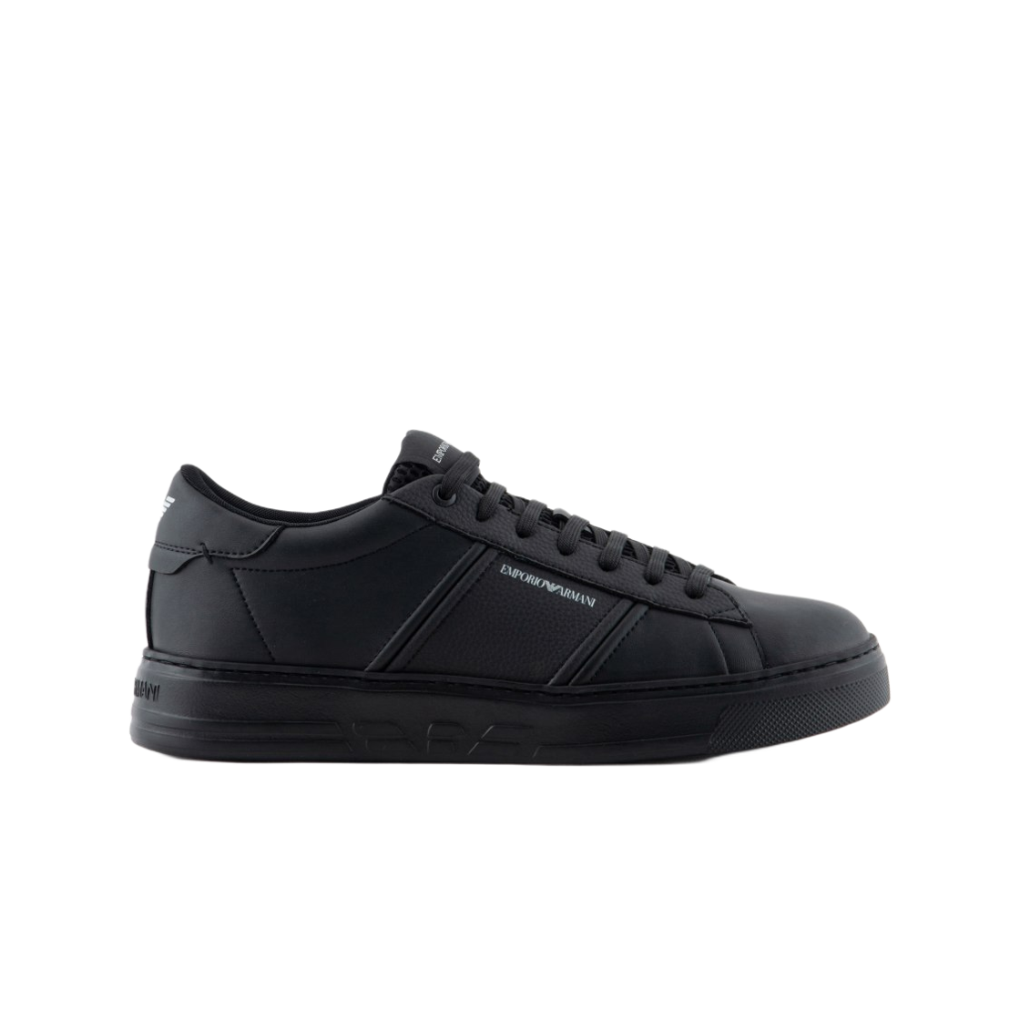 X4X570XN840K001 Emporio Armani Leather Sneakers with Logo Detail Black