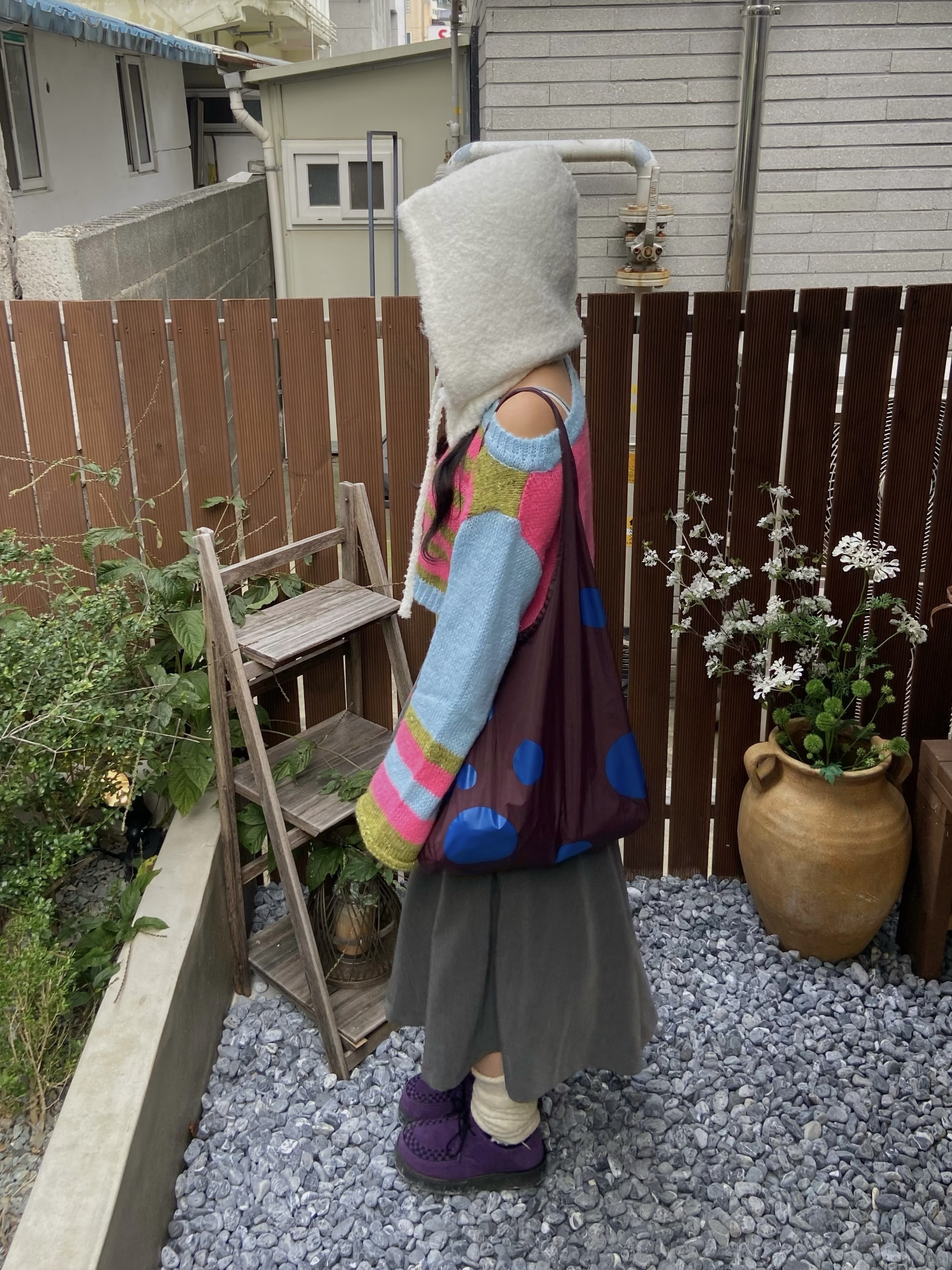 ACOC Dot Bubble Bag Brown, Romantic Move Bowie Winter Shoes SU Purple 착용 스타일