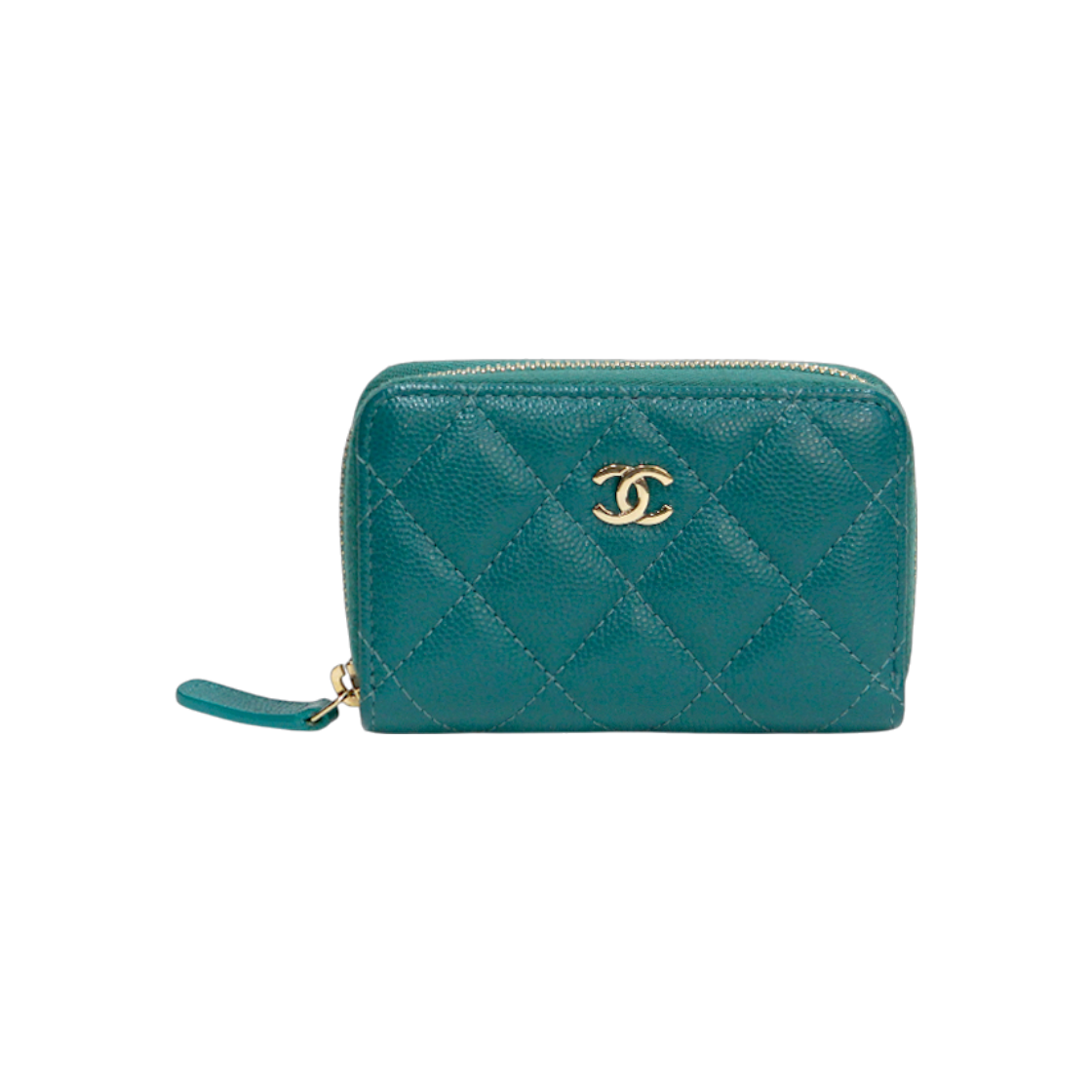 ITK7K35SCOIQ Chanel Green Caviar Zip Card Wallet C-B40493