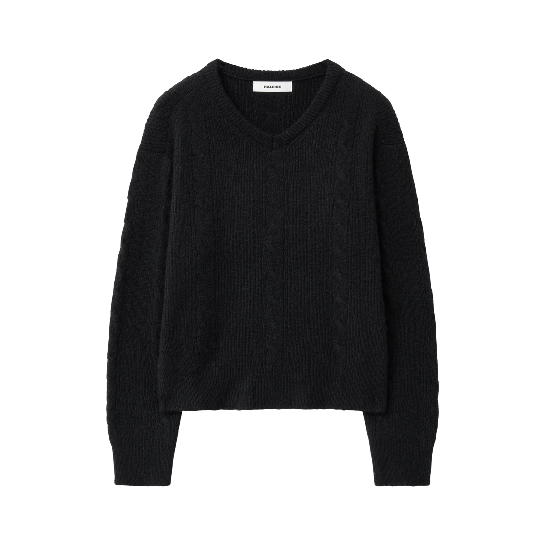 WT408 Haleine Brushed Alpaca Cropped V-Neck Cable Knit BlacK(WT408)