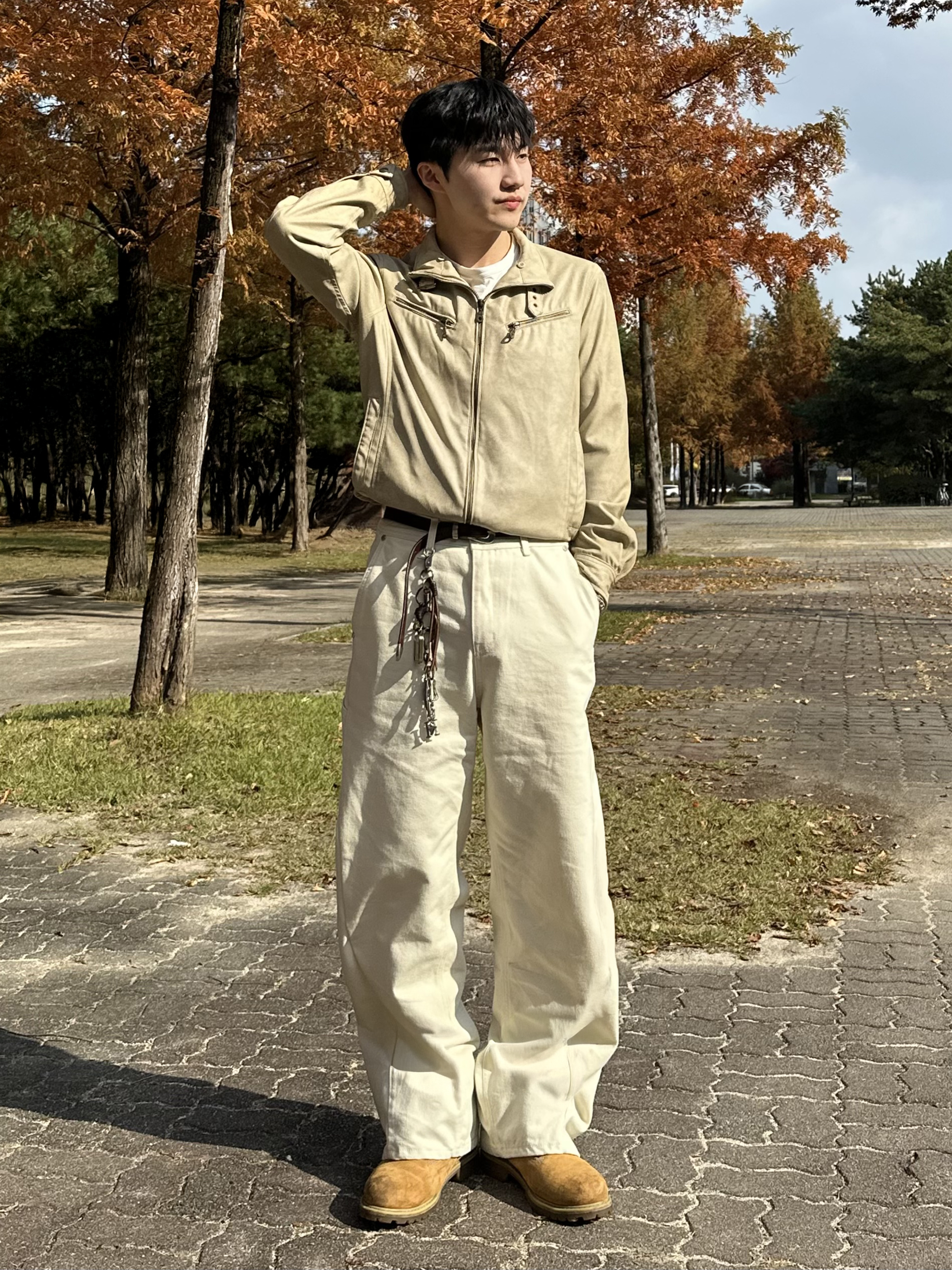 Knitted Curved Wide Denim Pants Cream, Timberland Premium 6 inch Waterproof Boot Wheat Nubuck - Wide 착용 스타일 - 1