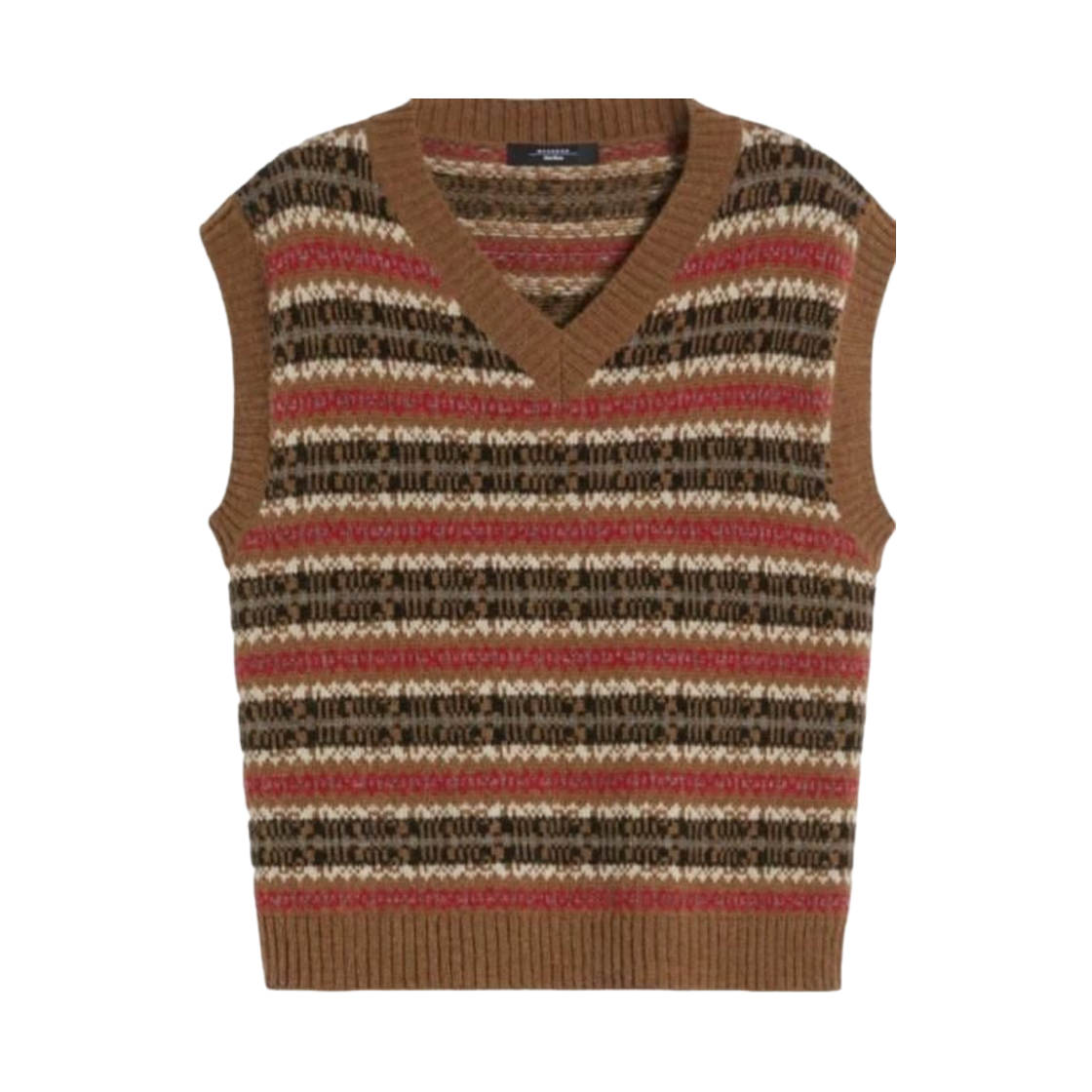 FLERES-027 (W) Weekend Max Mara Fleres Wool Alpaca Jacquard Gilet Camel