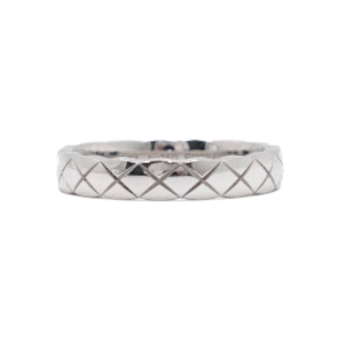 샤넬 J11793 18K 화이트 골드 퀼티드 코코 크러쉬 미니 링 7호 aa57056(Chanel J11793 18K White Gold Quilted Coco Crush Mini Ring Size 7)