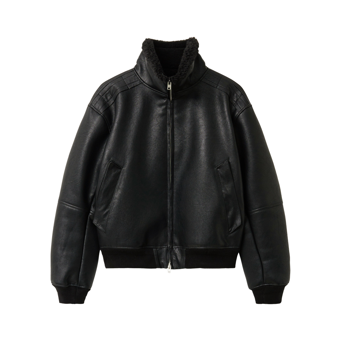 알렌느 포우 시어링 하이넥 블루종 블랙(Haleine Faux Shearling High-Neck Blouson Black (WJ401))