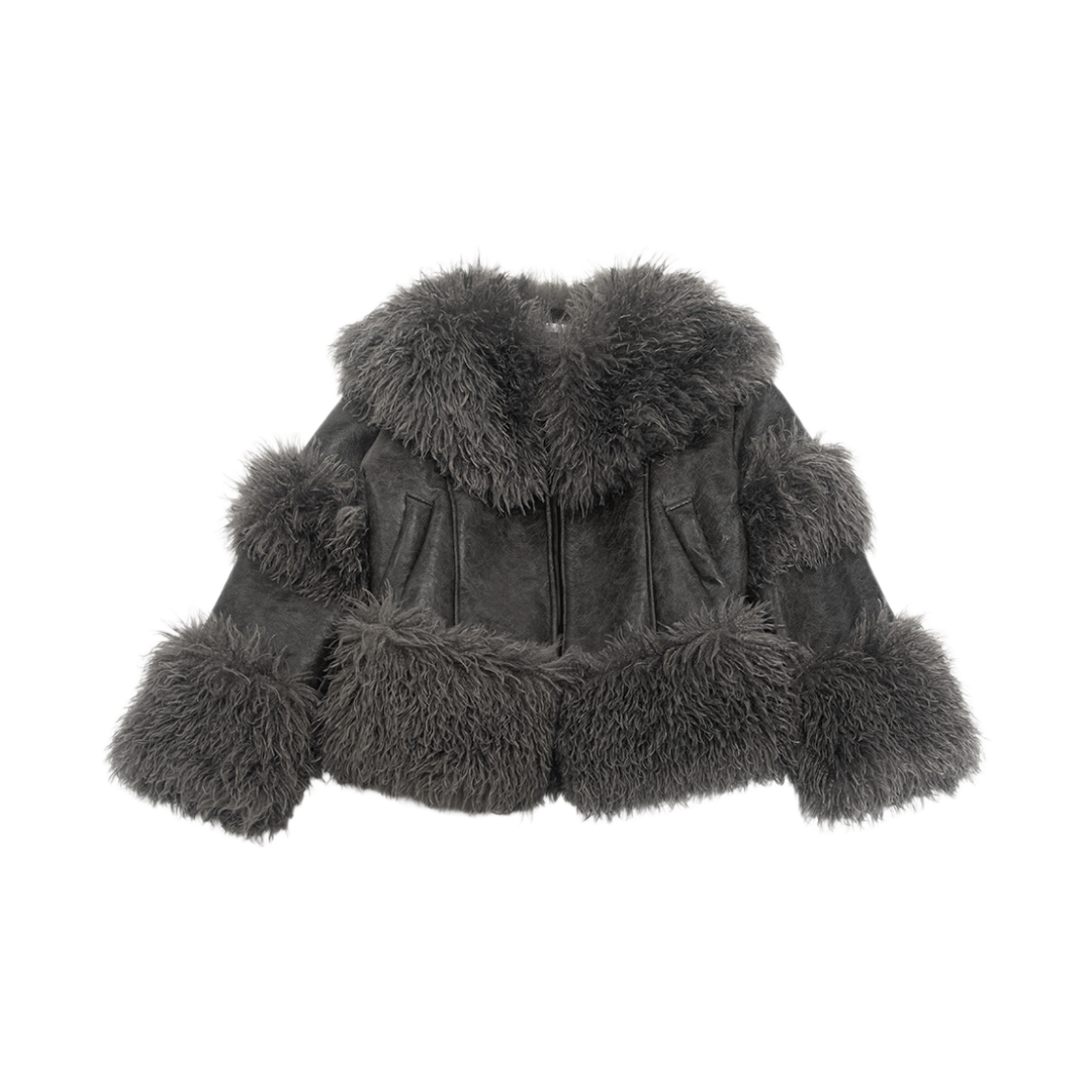 웻태그 와이드 칼라 레더 시어링 재킷 그레이(WET TAG Wide Collar Leather Shearling Jacket Gray)