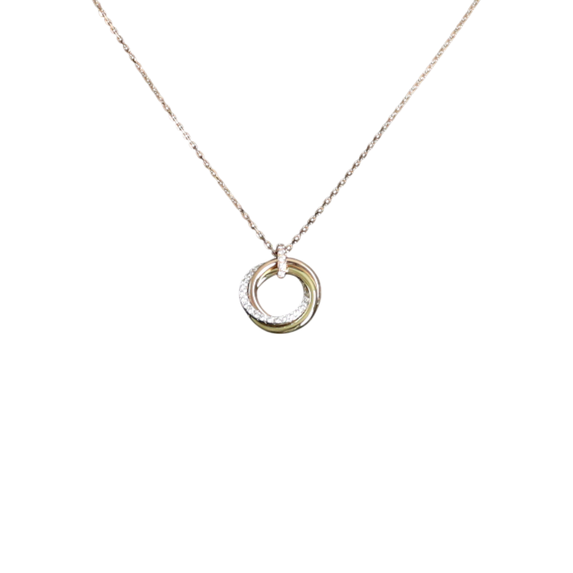 ITVG6F373GWI Cartier Trinity 18K Tri-Color Gold Small Necklace with 0.26 Carat Semi-Pave Diamonds