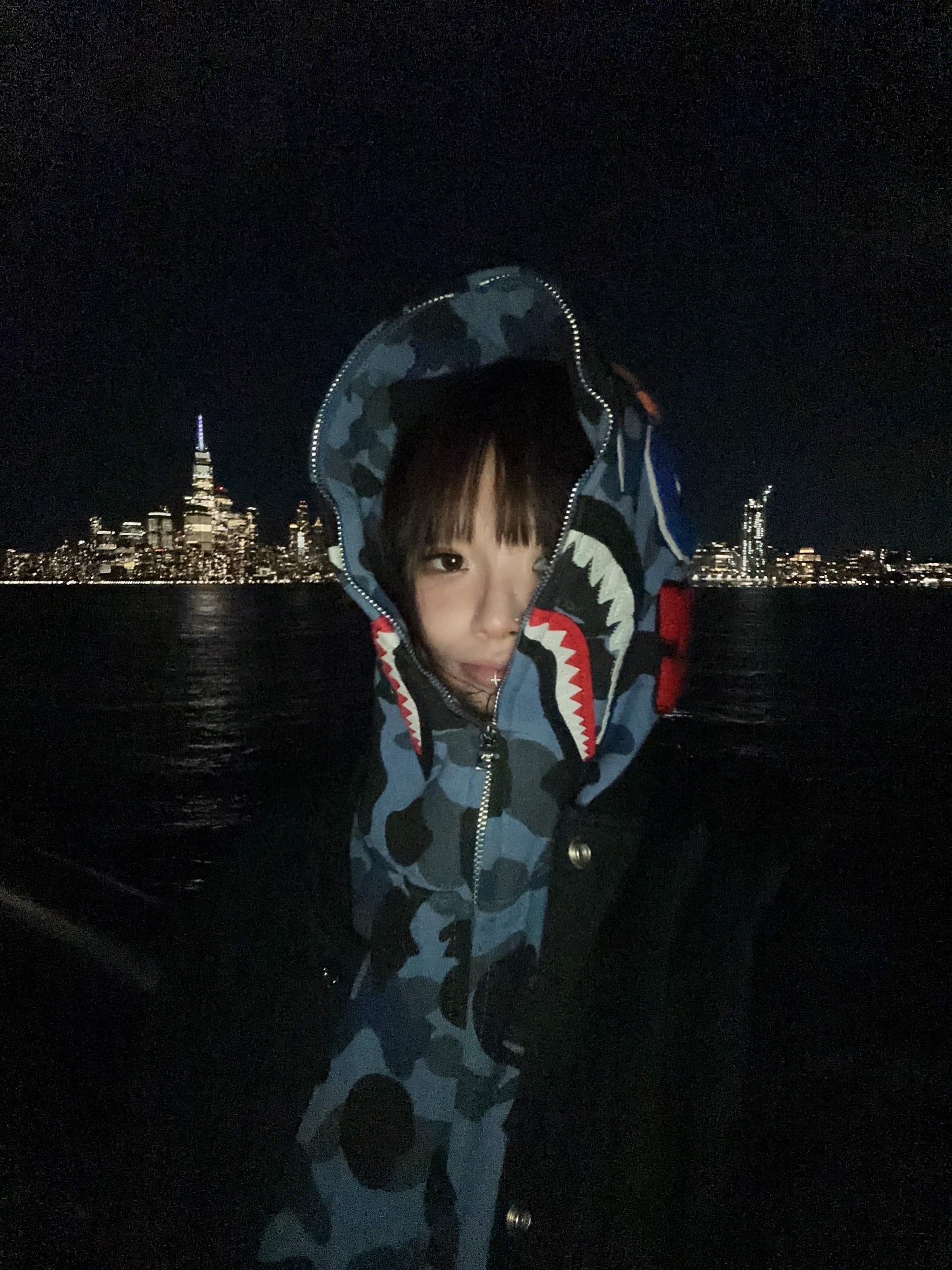 BAPE Color Camo Shark Full Zip Hoodie Navy 착용 스타일