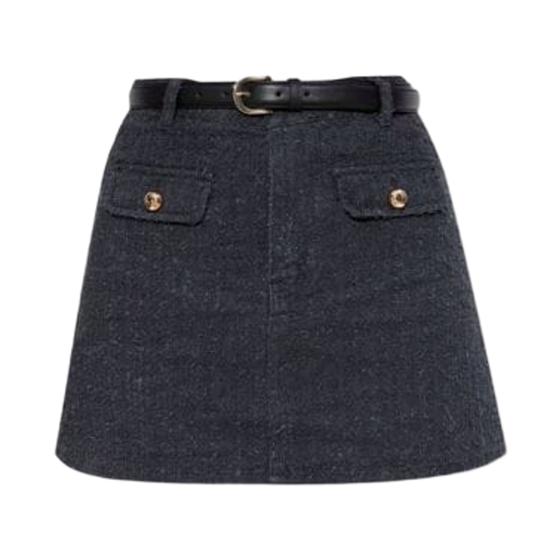 (W) 셀프 포트레이트 텍스처 데님 미니 스커트 그레이((W) Self Portrait Textured Denim Mini Skirt Grey)