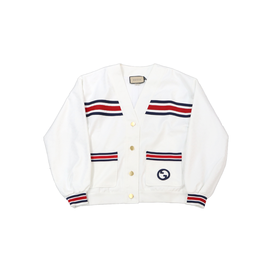 ITS2G7ARUWKF Gucci White Technical Web Cardigan A-C40787