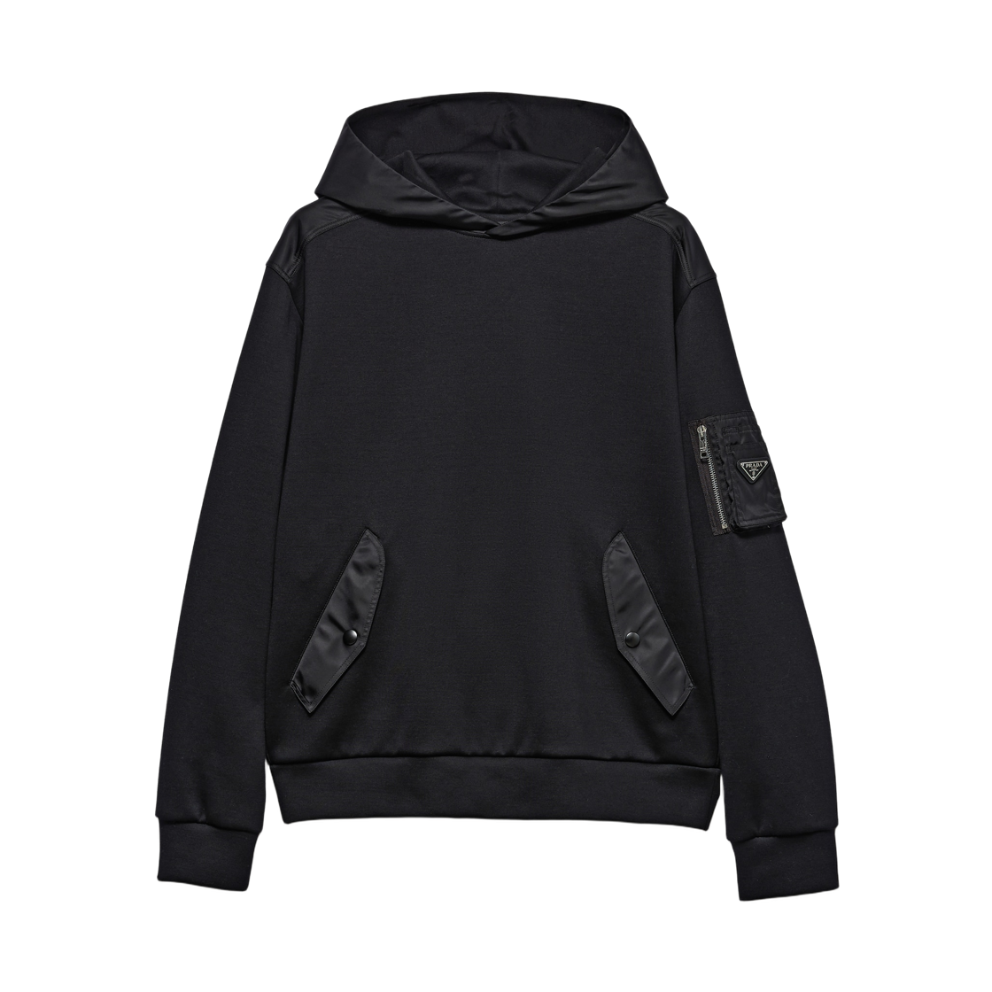 UJL04C-11JE-F0806 Prada Cotton Fleece Re-Nylon Hoodie Black