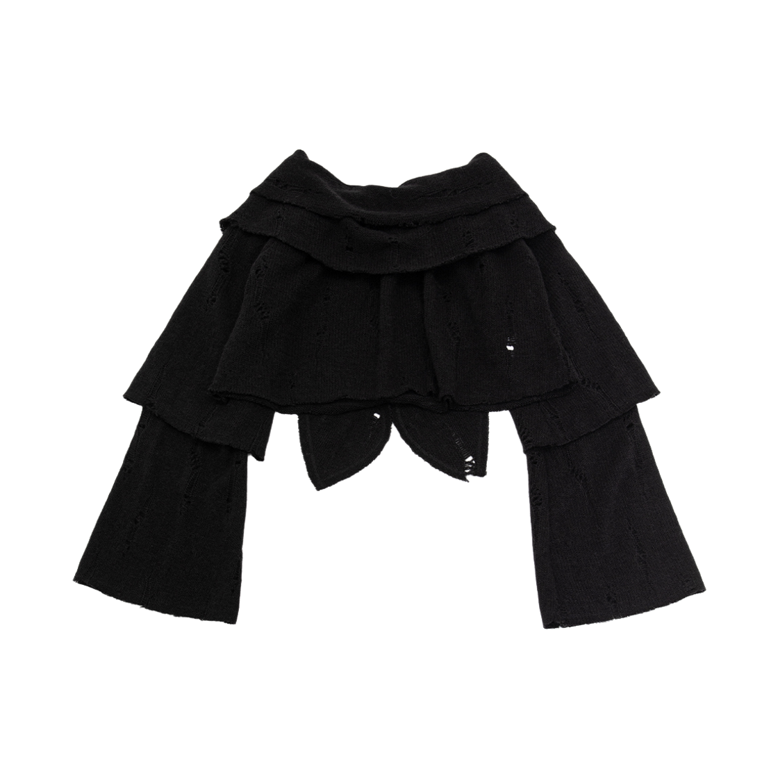 웻태그 더블 레이어 데미지 크롭 니트 블랙