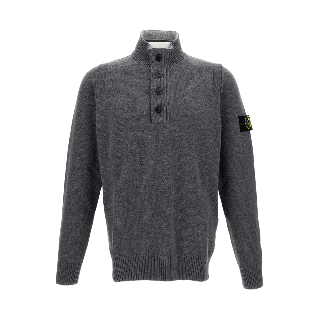 스톤 아일랜드 5100040 펠트 트림 램스울 하프 집 점퍼 시멘트 멜란지 - 25FW(Stone Island 5100040 Lambswool Half Zip Jumper with Felt Trims Cement Melange - 25FW)