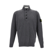 Stone Island 5100040 Lambswool Half Zip Jumper with Felt Trims Cement Melange - 25FW