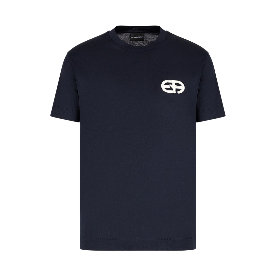8N1TF51JUVZ0920 Emporio Armani Embossed Logo Embroidery Lyocell Blend Jersey T-Shirt Navy Blue