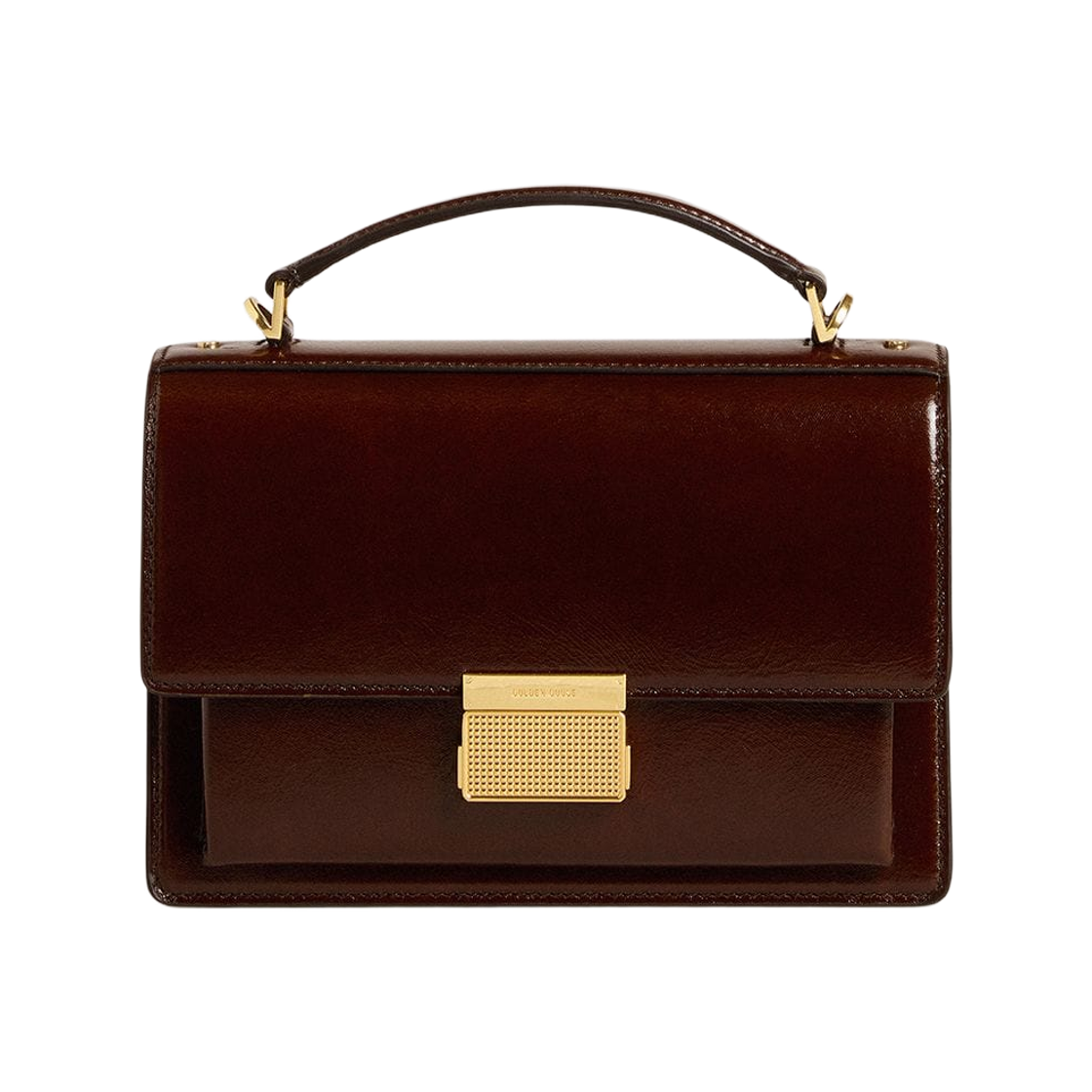 GWA00467-A000749-55357 Golden Goose Gold Detail Laminated Leather Venezia Bag Dark Brown