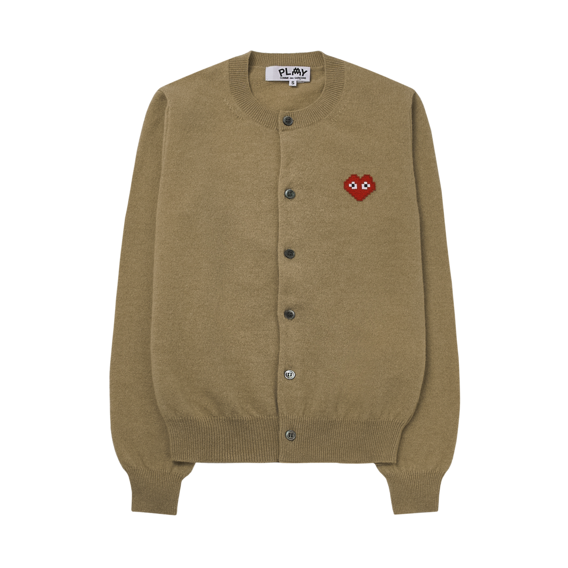 AZ-N083-051-3 (W) Play Comme des Garcons x Invader Pixel Heart Cardigan Beige Brown