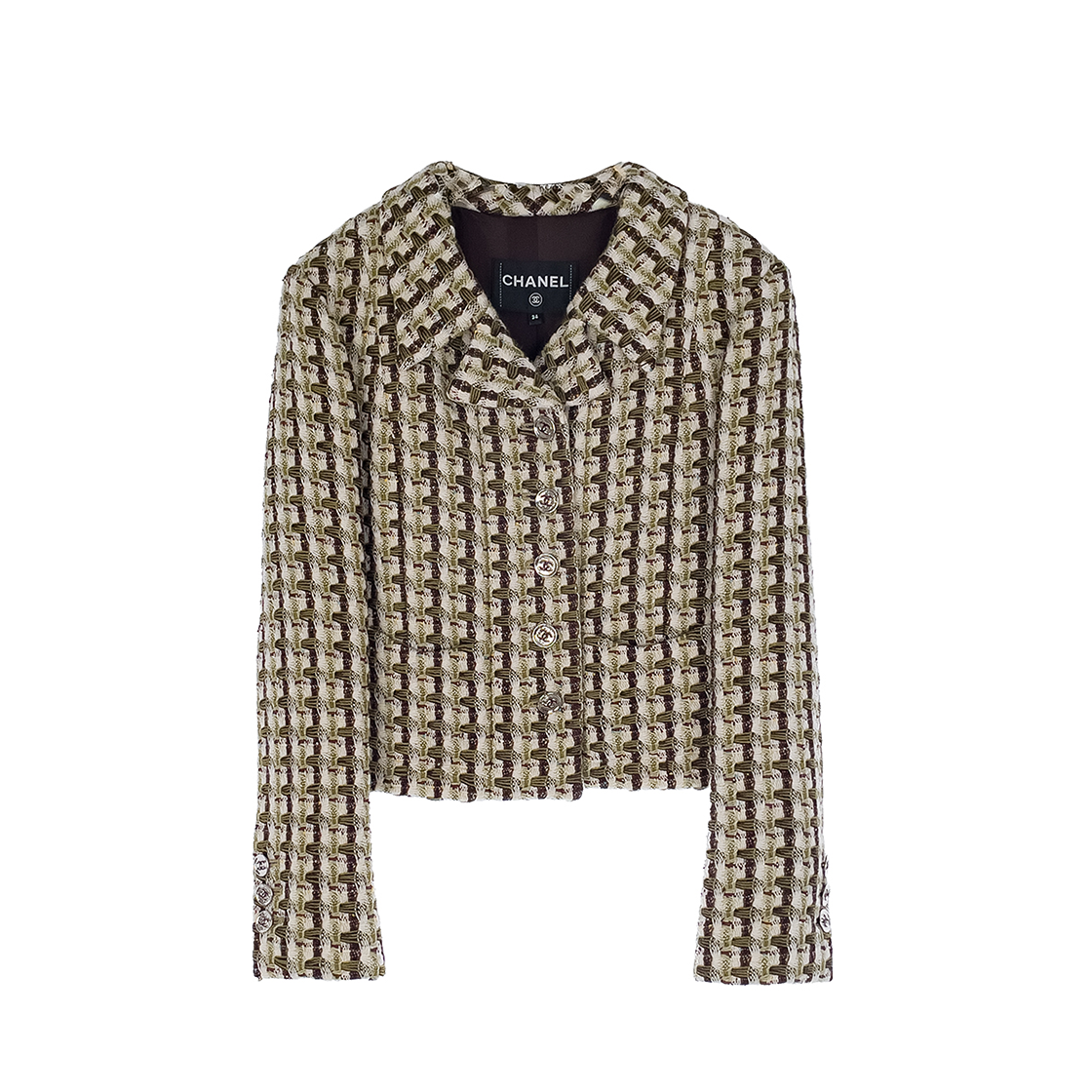 IT6WVDQWL57C Chanel 23A Season Wool Cropped Tweed Jacket - Ecru Khaki Brown 34