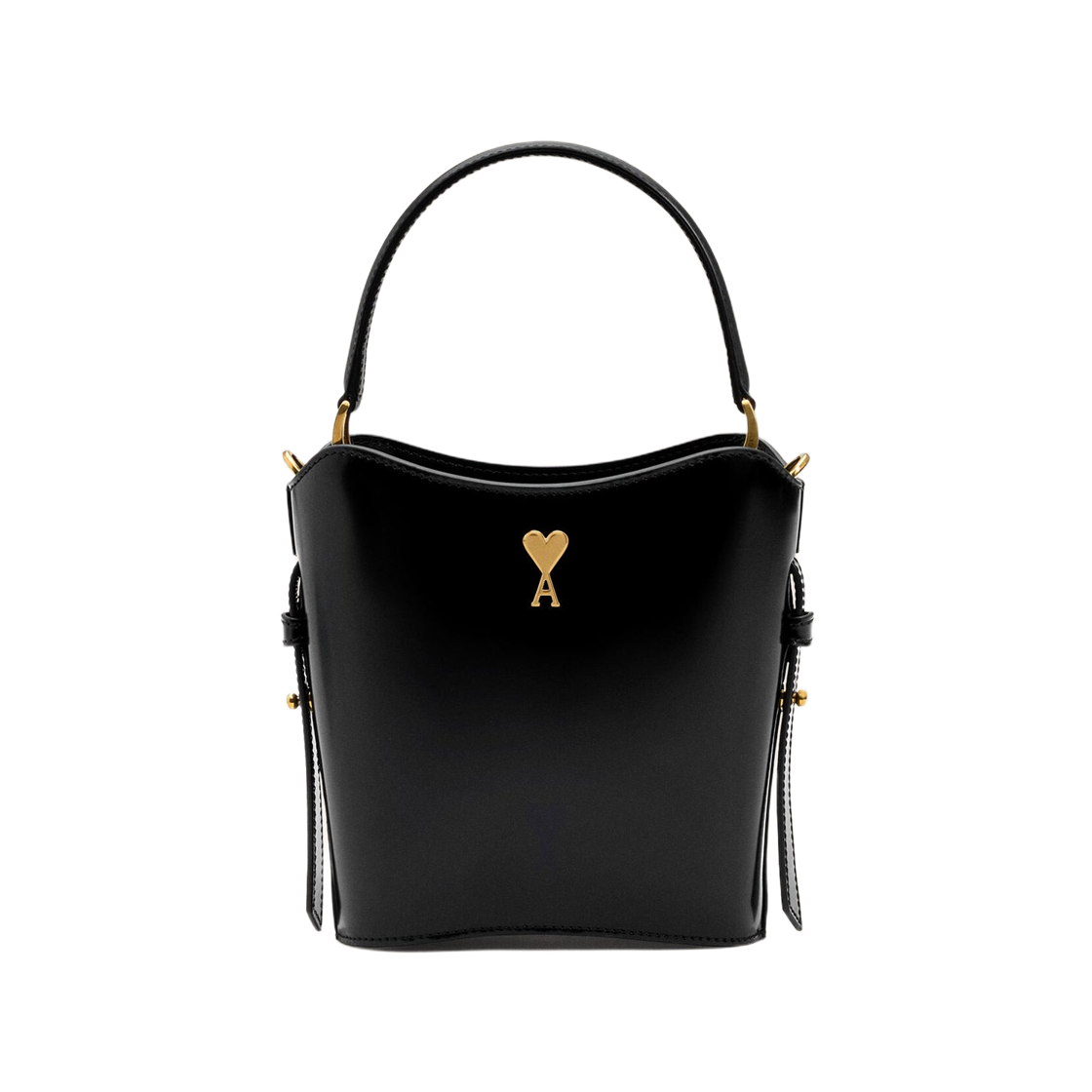 ULL012-AL0139-001 AMI Paris de Coeur Mini Bucket Bag in Glazed Leather Black Gold