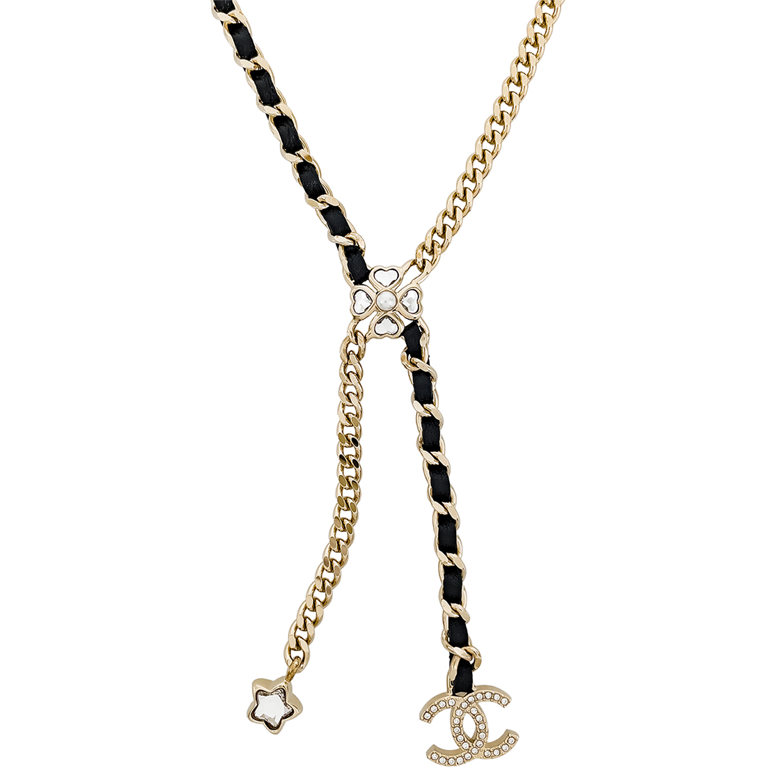 샤넬 25B 스타 & CC로고 드랍 체인 네크리스 블랙 금장 (5ET1762)(Chanel 25B Star & CC Logo Drop Chain Necklace in Black and Gold) - 1
