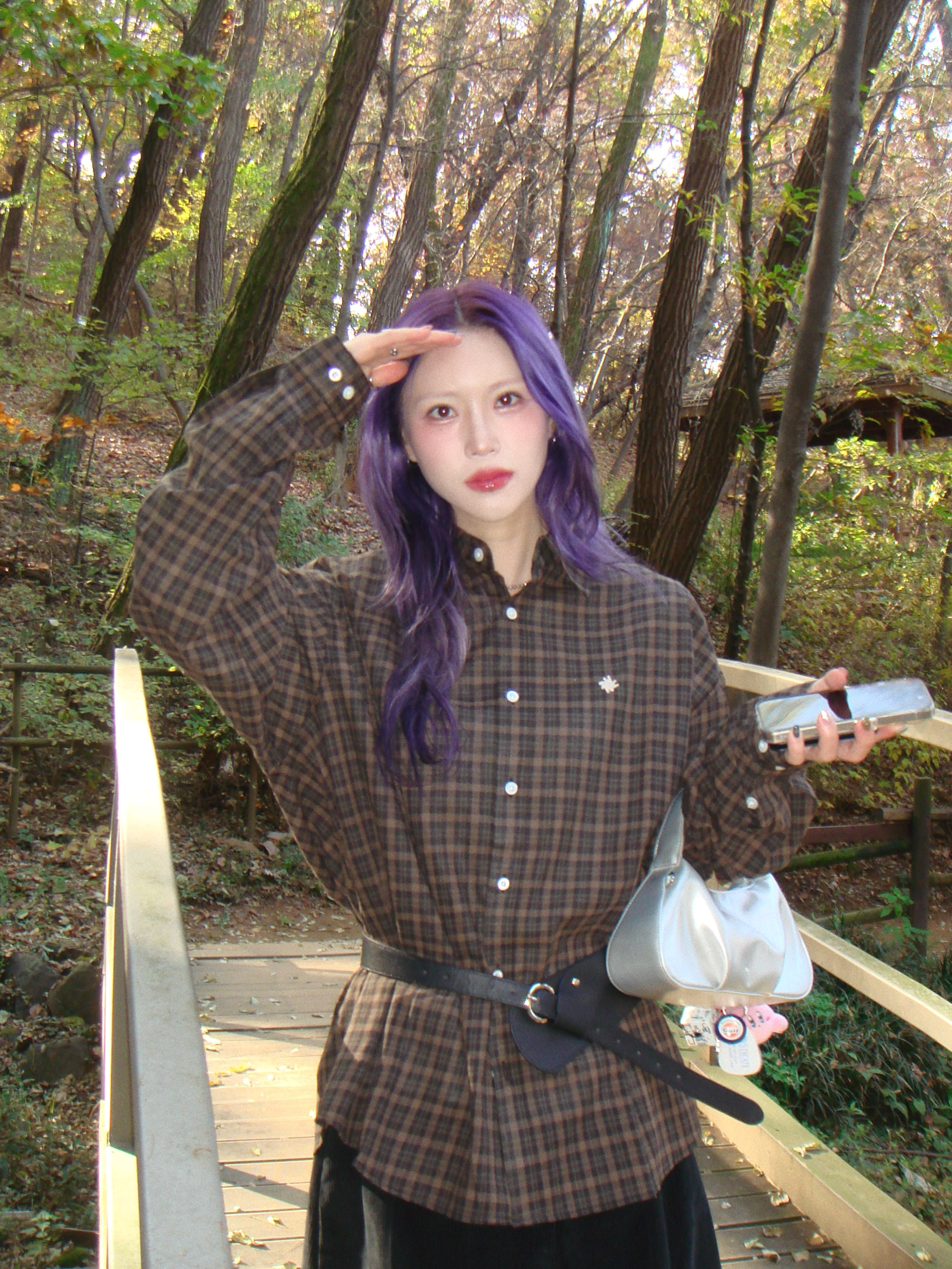 SLOW RECORD HOUSE Vintage Check Shirt Khaki 착용 스타일 - 1