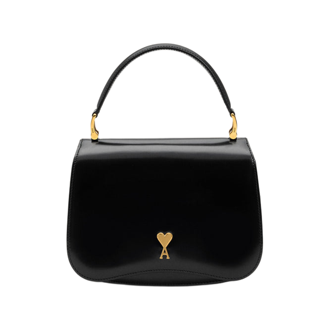 아미 스몰 하트 로고 글레이즈드 레더 파리 탑 핸들 백 블랙 골드(AMI de Coeur Glazed Leather Paris Top Handle Bag Black Gold)
