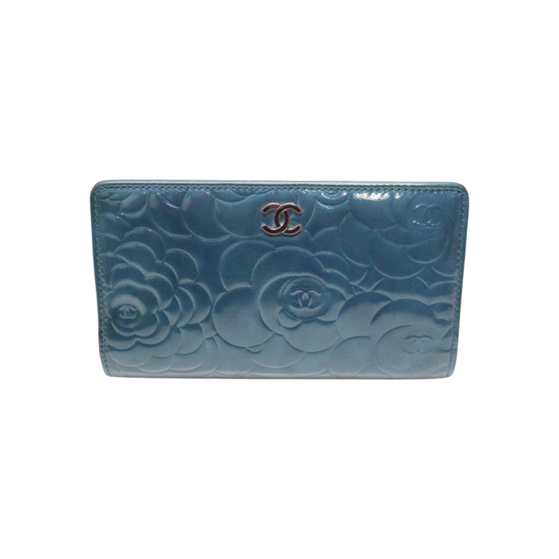 ITB4DTE58VTN Chanel A36544 Blue Patent Camellia Silver CC Logo Long Wallet (14 Series)