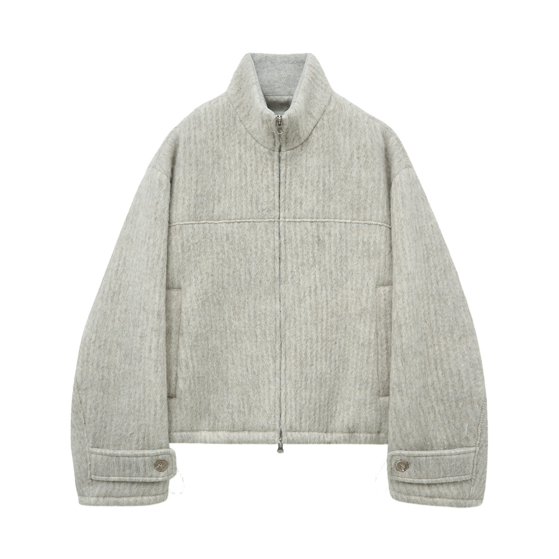 (W) 마뗑킴 헤어리 하이 넥 집 업 점퍼 라이트 베이지((W) Matin Kim Hairy High Neck Zip Up Jumper Light Beige)