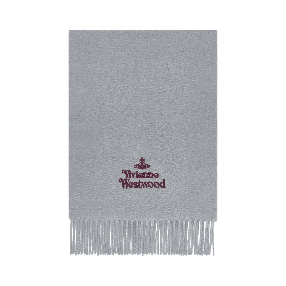81030007-W00Q7-AAB-P403 Vivienne Westwood Embroidered Logo Muffler Light Grey Wine