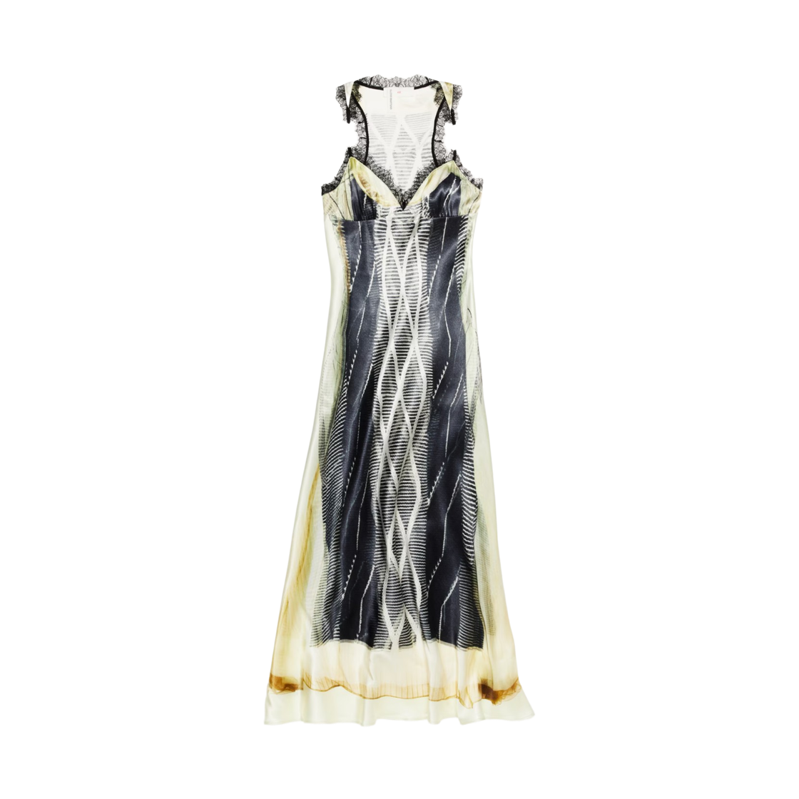 (W)  에이치앤엠 x 글렌 마틴스 프린트 새틴 드레스 블랙 패턴((W) H&M x Glenn Martens Print Satin Dress Black Patterned)